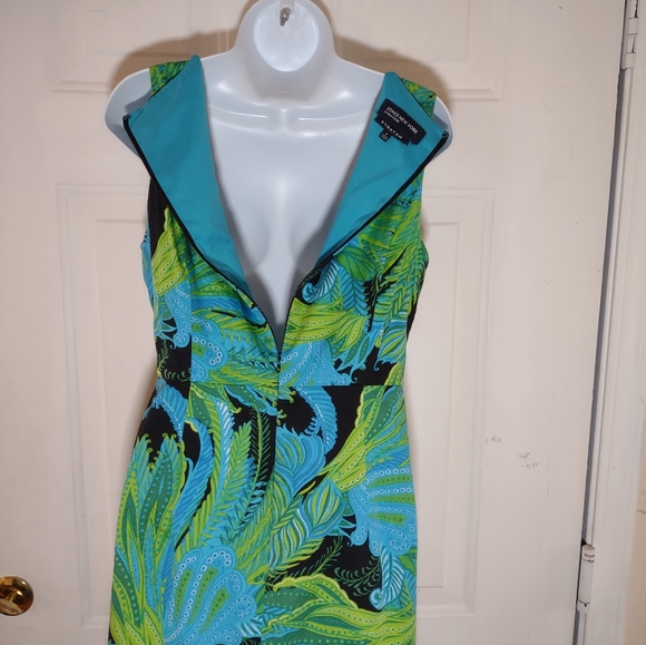 Jones New York Signature Stretch Green Floral Print Sleeveless Dress. Si… - Picture 7 of 10
